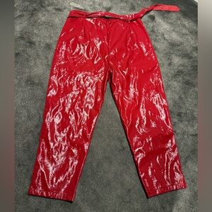 Saint Genies lipstick, red, vegan leather, shiny pants